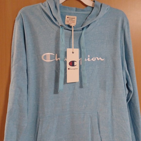Champion Tops Baby Blue Champion Hooded Top Poshmark